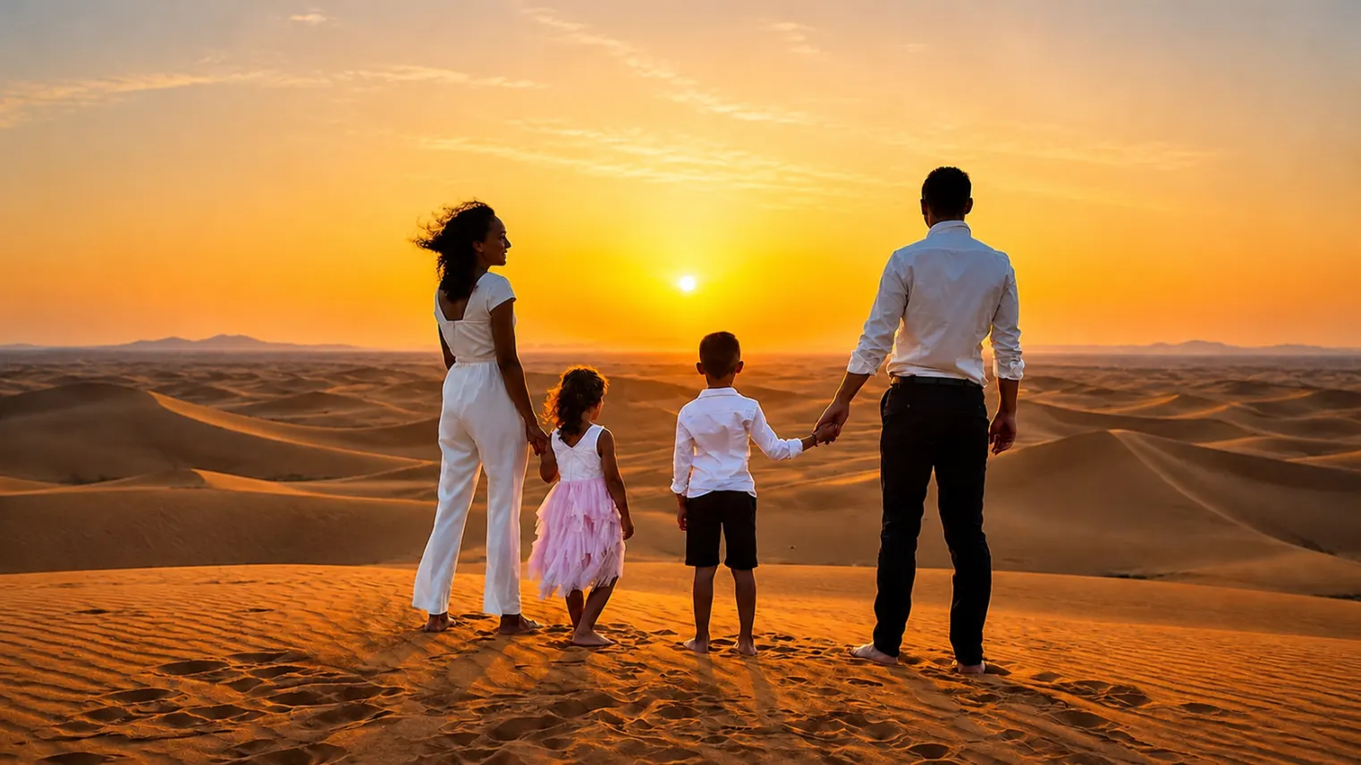 Family Sunset Across the Desert of Abu Dhabi